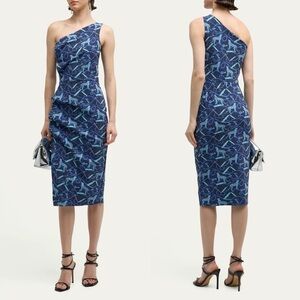 NWT Chiara Boni La Petite Robe Hiroko 1 Shoulder Midi Dress Chat Classique Blue